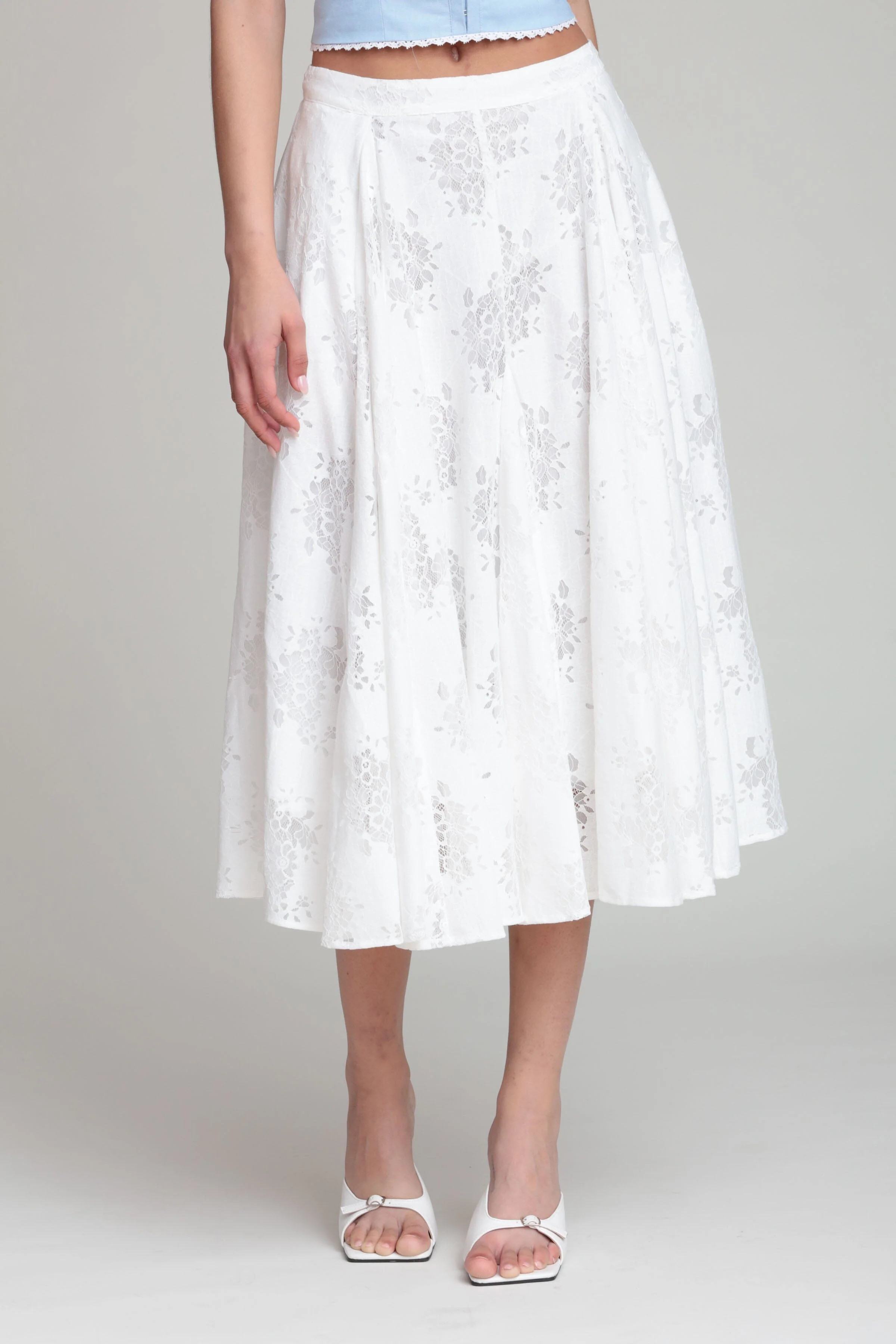 Cotton Blend Lace Flared Midi Skirt | Avec Les Filles