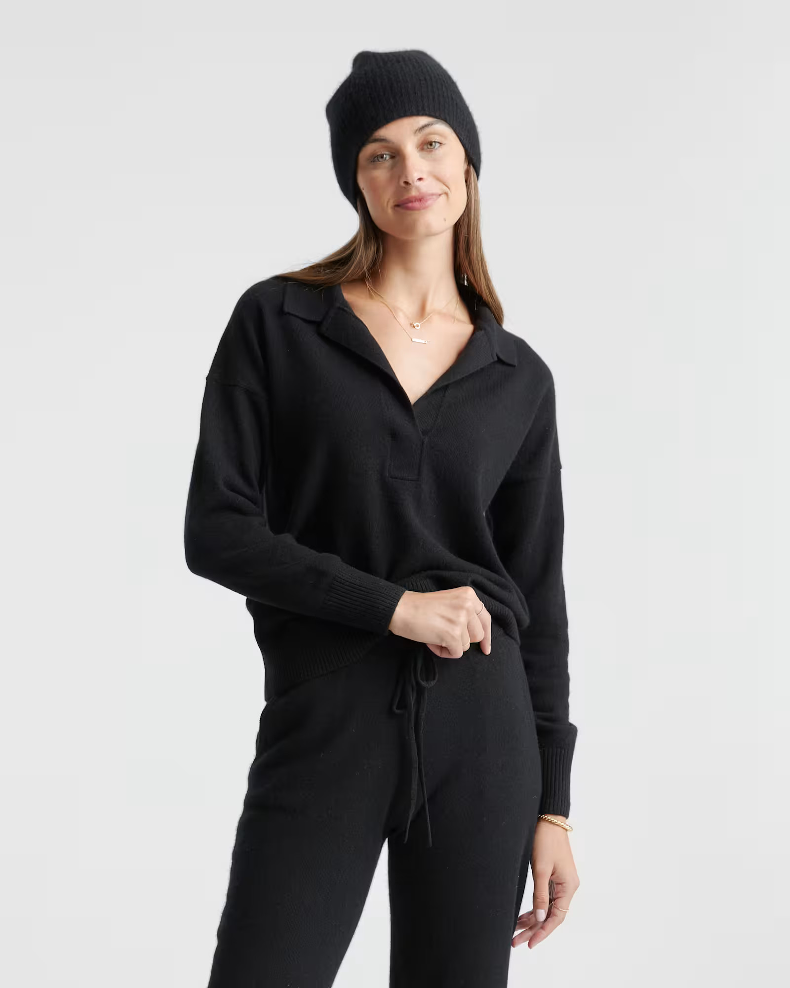 Black Lightweight Mongolian Cashmere Polo Sweater | Quince