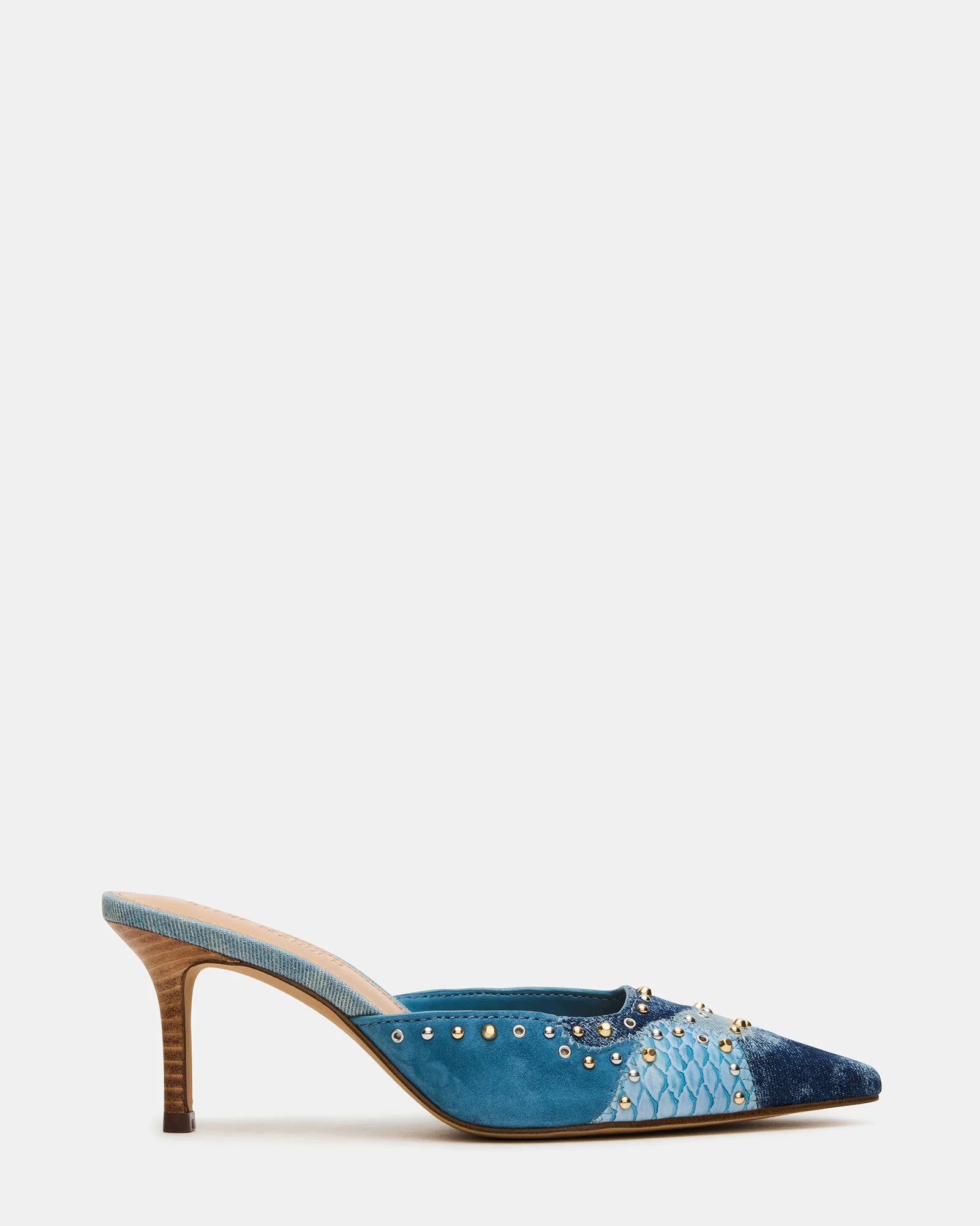 ALEXI Denim Multi Studs Pointed-Toe Mule Women's Heel | Steve Madden (US)
