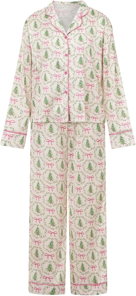 Meiweileya Women Christmas Pajamas Sets for Women Satin Silk Bow Santa Print Cute Pj Pajama Set X... | Amazon (US)