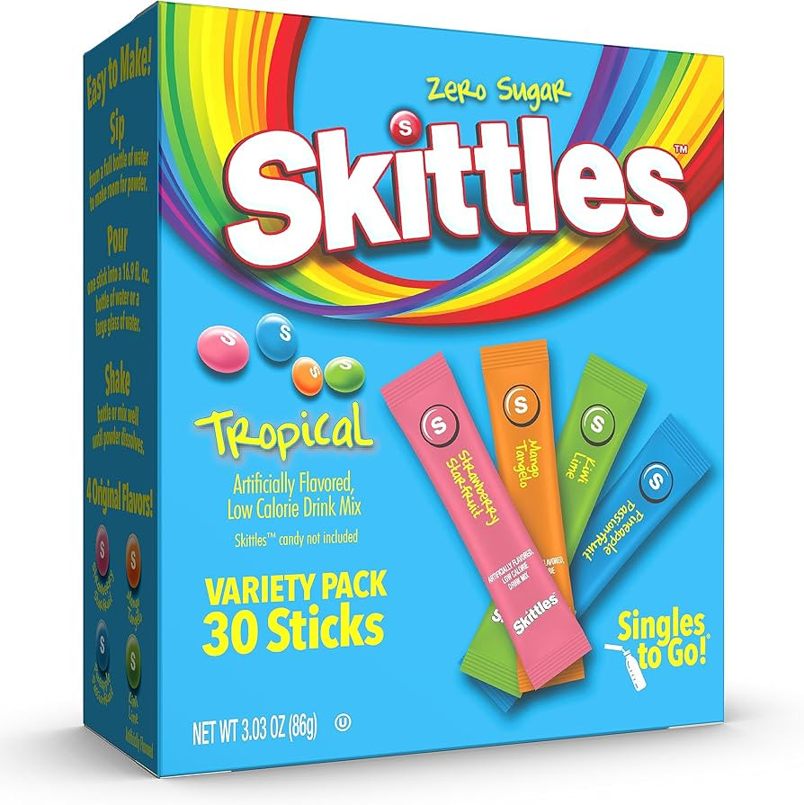 Skittles Singles To Go Tropical Variety Pack, Watertok Powdered Drink Mix, Includes 4 Flavors, St... | Amazon (US)