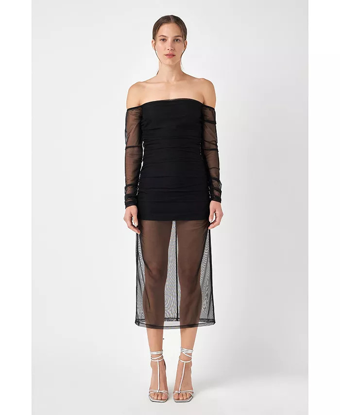Women's Mesh Off the Shoulder Midi Dress | Macy's