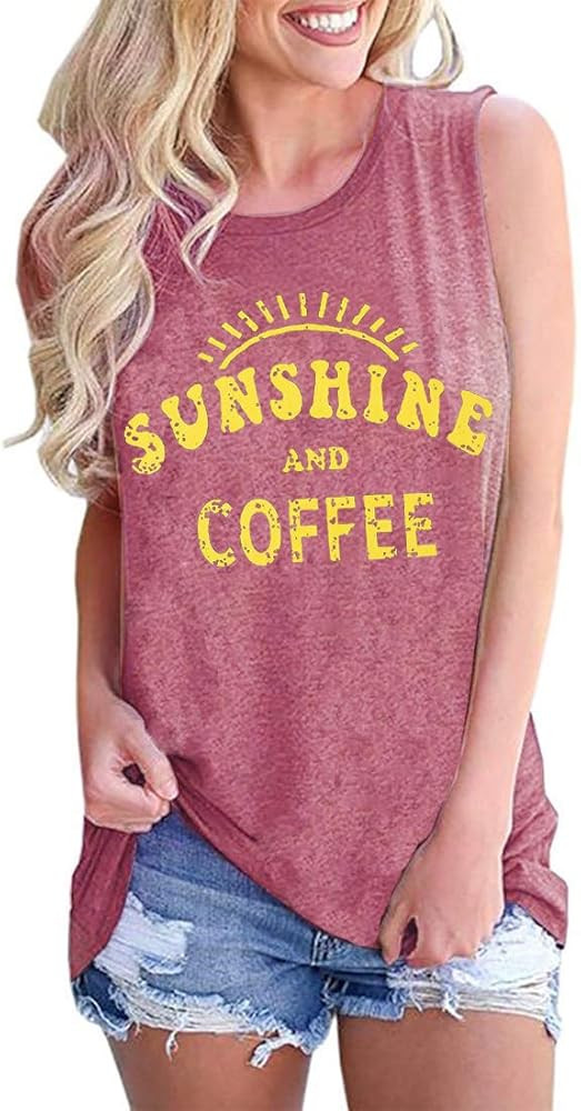 Umsuhu Women's Sunshine and Coffee Casual Summer Graphic Tank Tops | Amazon (US)
