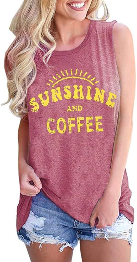 Umsuhu Women's Sunshine and Coffee Casual Summer Graphic Tank Tops | Amazon (US)