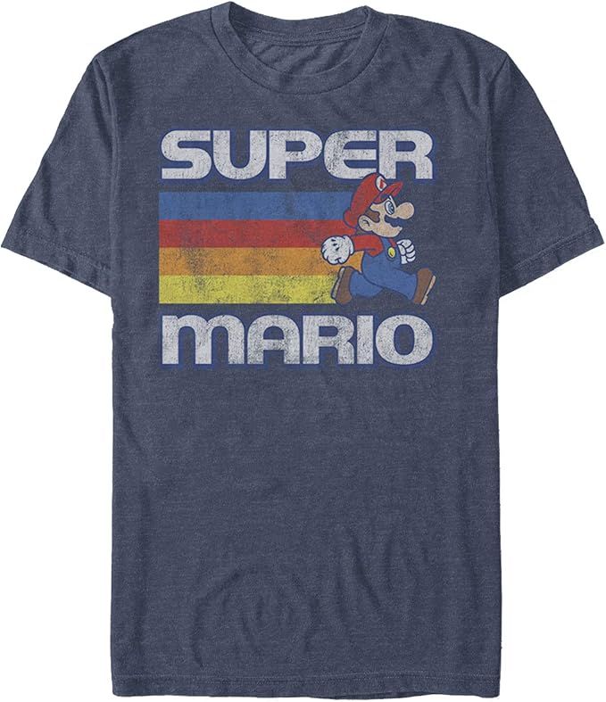 Nintendo Men's Super Mario Running Retro Stripe T-Shirt | Amazon (US)