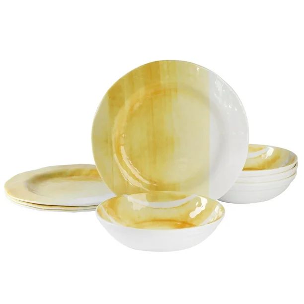 Gap Home Flowing Watercolors 8-Piece Yellow Melamine Dinnerware Set | Walmart (US)