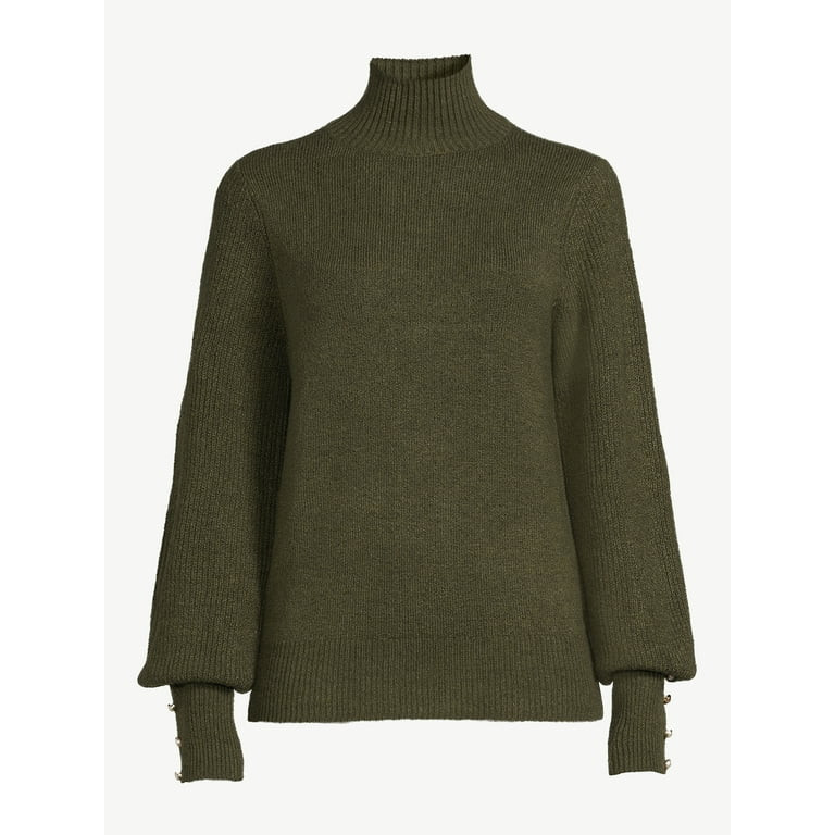 Scoop Women's Long Sleeve Turtleneck Sweater with Button Cuffs, Midweight, Sizes XS-XXL | Walmart (US)