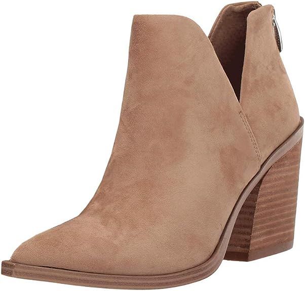 Kathemoi+Coutgo Womens Slip on Ankle Boots V Cutout Pointed Toe Chunky Stacked Mid Heel Booties | Amazon (US)