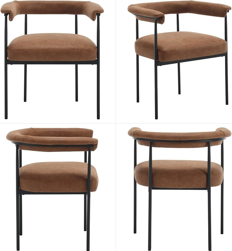 Modern Dining Chairs Set of 2, Upholstered PU Side Chair Armchair with Barrel Backrest Black Meta... | Amazon (US)