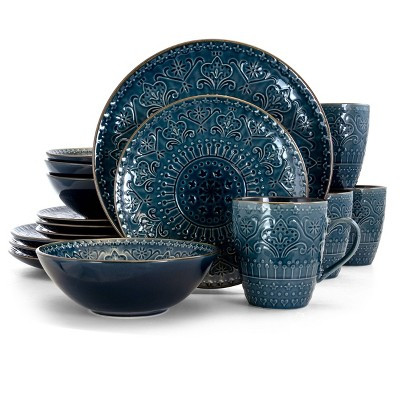 16pc Stoneware Mural Dinnerware Set Blue - Elama | Target