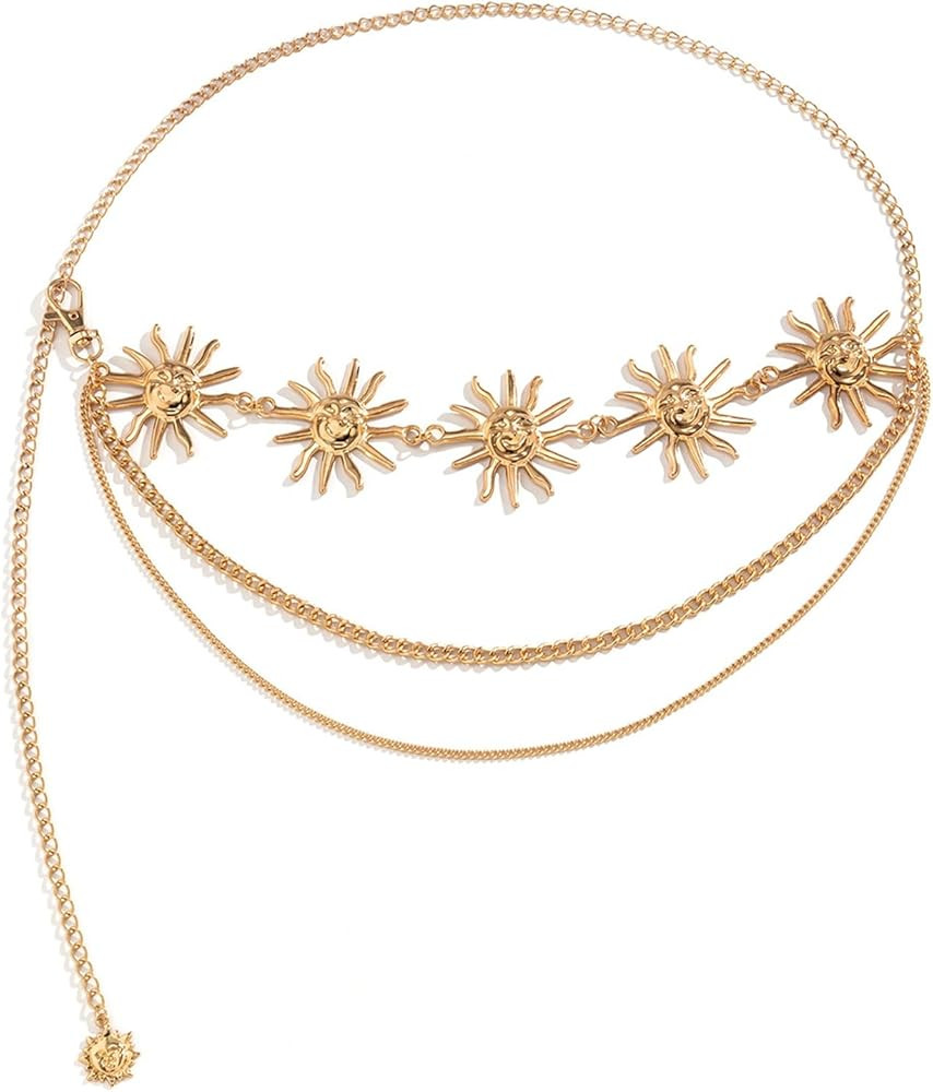 Women Multi-layere Tassel Sun Pendant Waist Belt Bikini Hollow Out Waist Chains Jewelry Metal Lon... | Amazon (US)