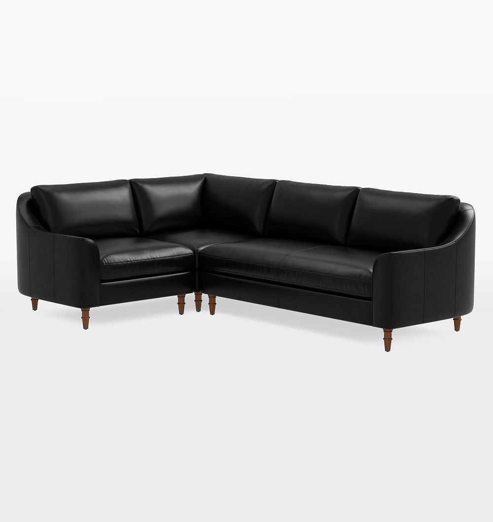 Luisa Leather 3-Piece L-Shape Sectional, Right Arm Sectional - Bench Cushion - Mont Blanc Leather Midnight | Rejuvenation