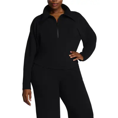 SPANX® AirEssentials French Rib Quarter Zip Pullover in Very Black at Nordstrom, Size X-Large | Nordstrom