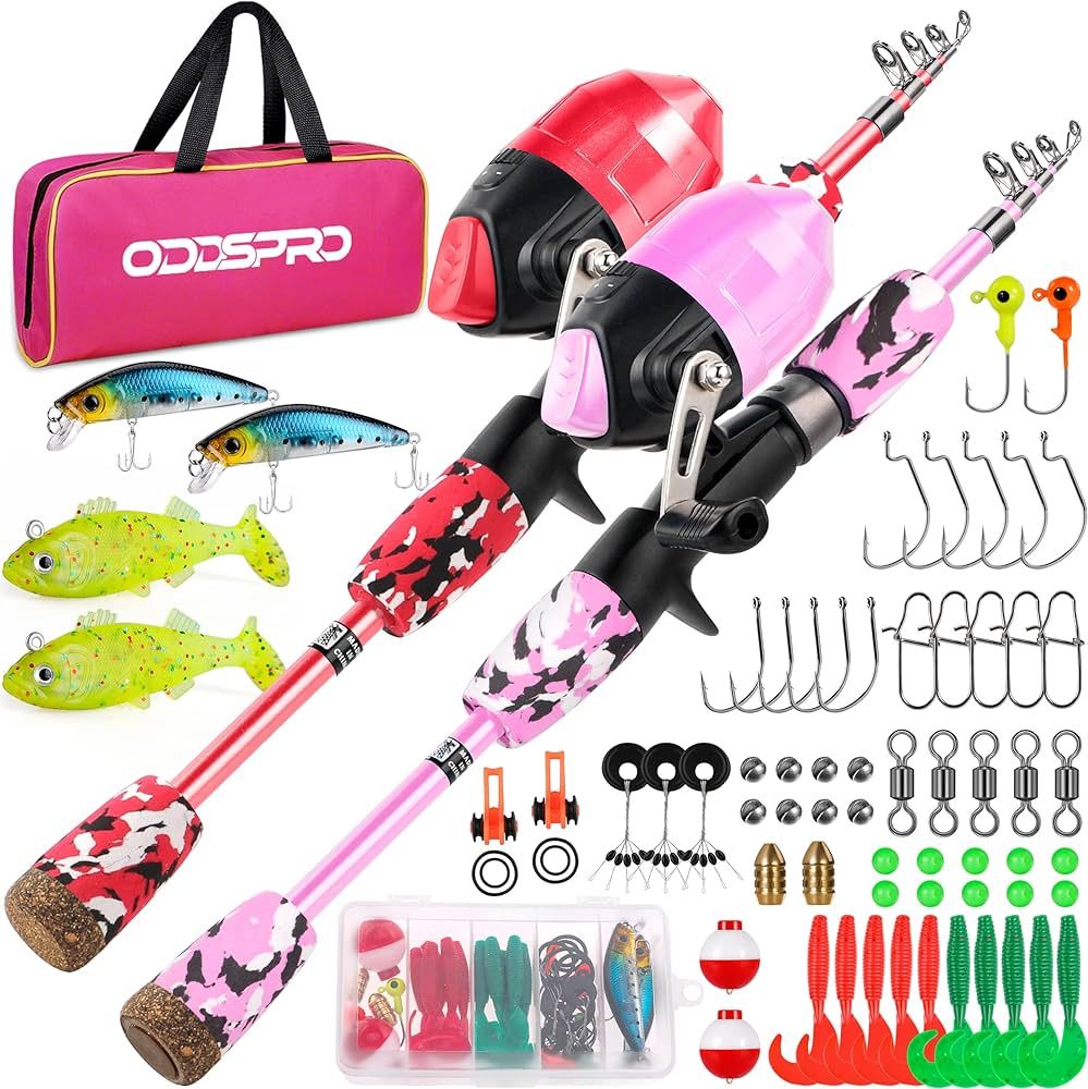 Kids Fishing Pole Pink, Portable Telescopic Fishing Rod and Reel Combo Kit - with Spincast Fishin... | Amazon (US)