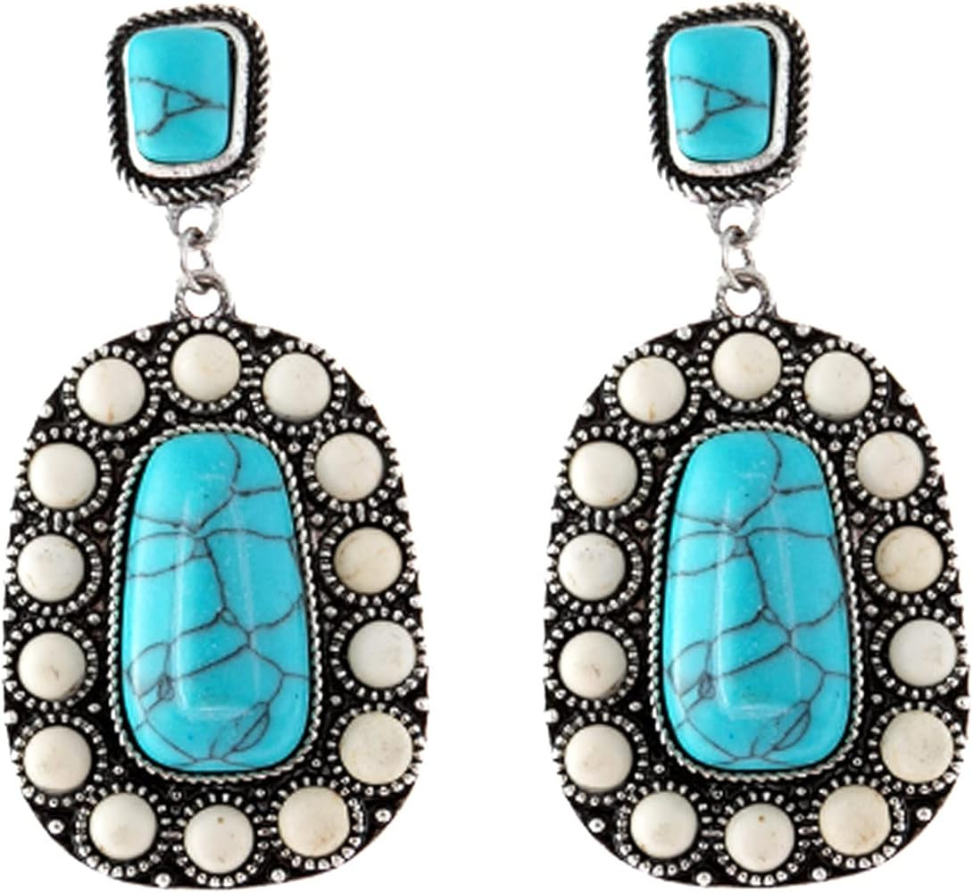 Vintage Boho Statement Drop Earrings Oval Imitate Turquoise Ethnic Charms Flower Dangle Earring f... | Amazon (US)