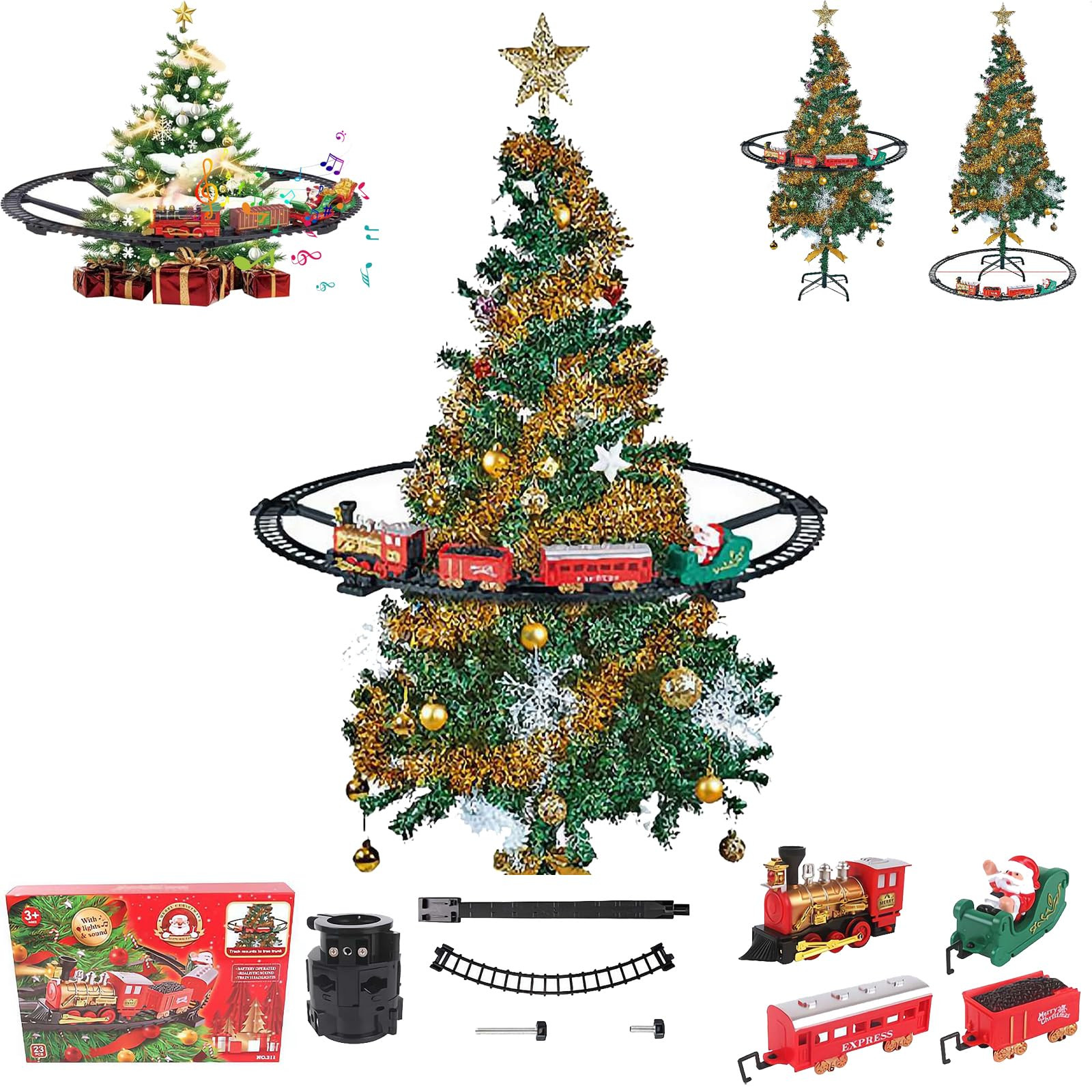 Christmas Train Set, 2 in 1 Hanging Around The Tree Train Toys with Music & Lights,Model Trains S... | Amazon (US)