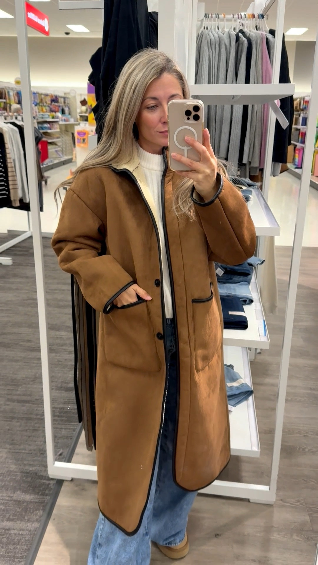 Target universal thread faux suede long coat! Oh my goodness this coat is a straight up dream and seriously SO warm and cozy! Perfect for an elevated look! Wearing an XS!

#LTKGiftGuide #LTKHoliday #LTKOver40