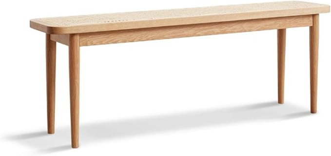 Grewood Wood Dining Bench,100% Natural Solid Oak Bed Bench with Rattan Design, Rounded Edge, Benc... | Amazon (US)