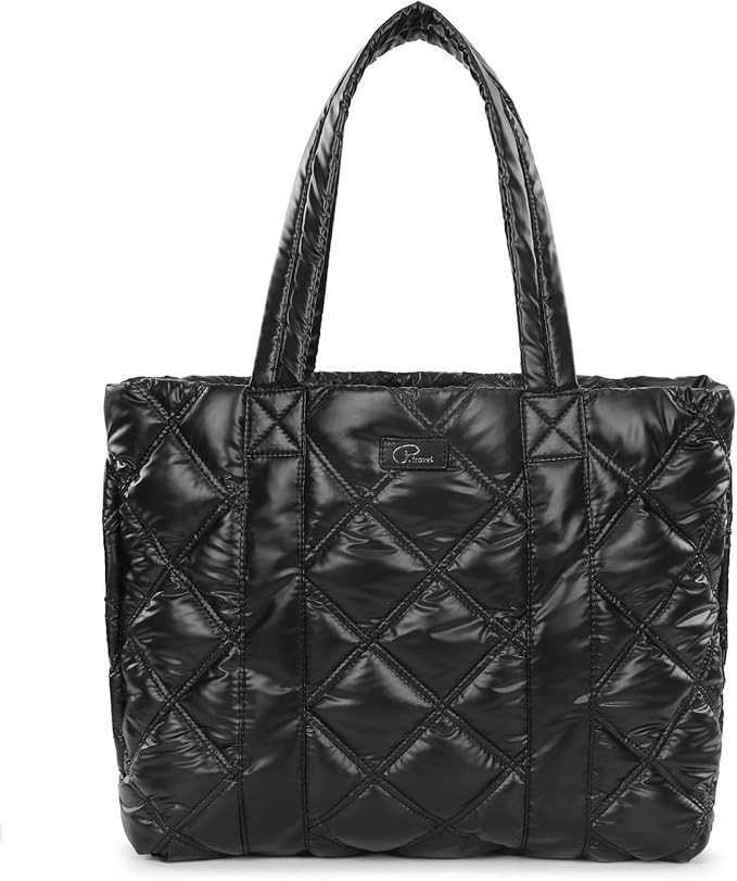 Large Puffer Tote Bag, Trendy Chic Quilted Cotton Padded 14 inch Laptop Handbags for Women, Winte... | Amazon (US)
