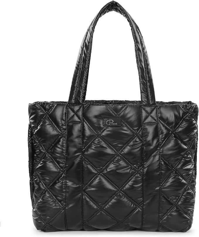 Large Puffer Tote Bag, Trendy Chic Quilted Cotton Padded 14 inch Laptop Handbags for Women, Winte... | Amazon (US)