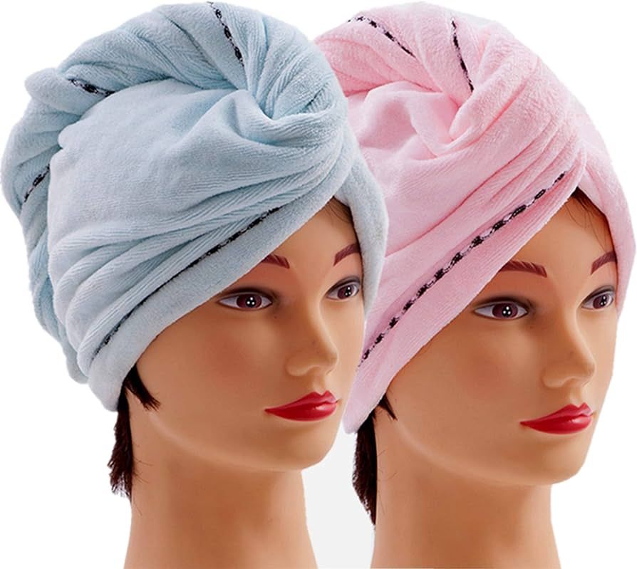 Microfiber Hair Towel Wraps for Women [2 Pack] Quick Dry Anti-frizz Head Turban with Button for L... | Amazon (US)