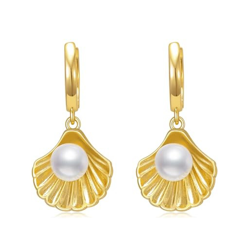 JOERPH Gold Shell Dangle Earrings for Women Shell with Pearl Drop Dangle Earrings Huggie Seashell Jewelry Gift for Women | Amazon (US)