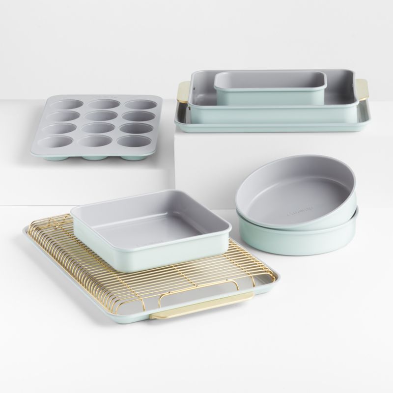 Caraway Complete 11-Piece Silt Green Ceramic Bakeware Set + Reviews | Crate & Barrel | Crate & Barrel