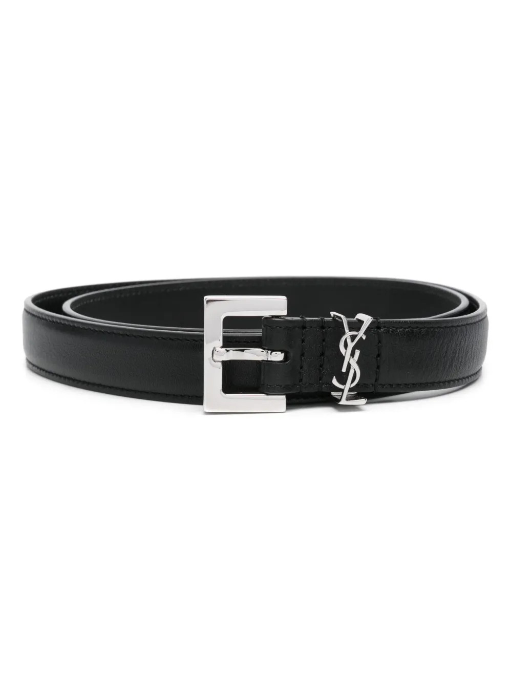 Saint Laurent Cassandre Thin Belt | Black | FARFETCH | Farfetch Global