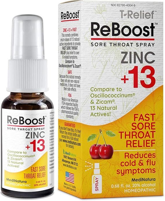 MediNatura ReBoost Zinc +13 Sore Throat Spray - 0.68oz Spray - Cherry | Amazon (US)