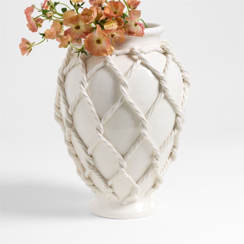 Corda Small White Ceramic Rope Vase 15" | Crate & Barrel | Crate & Barrel