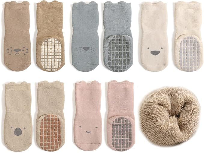 Amazon.com: Exegawe Baby Non Slip Socks Winter - 5 Pairs Toddler Kids Thick Warm Crew Socks with ... | Amazon (US)