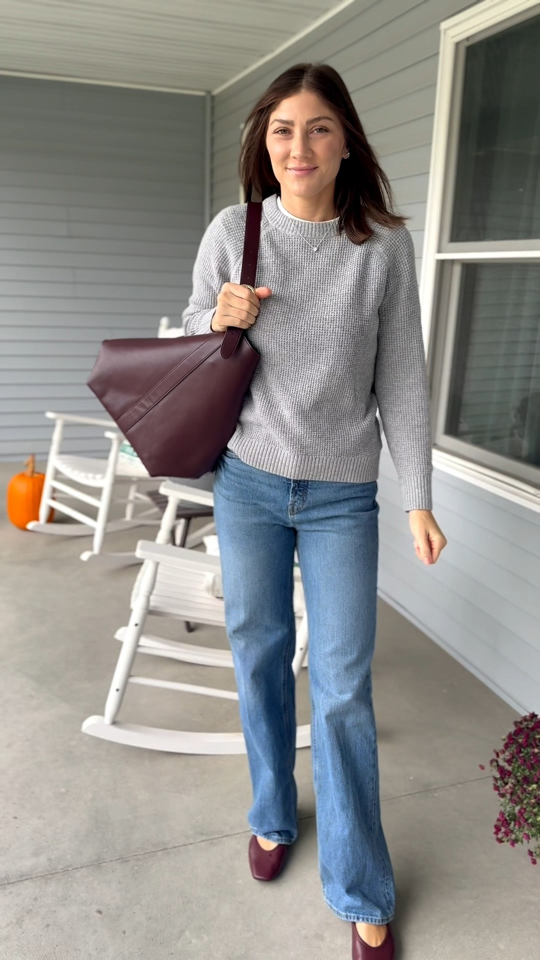 Happy Sunday!! ☕️ Quite windy with rain and a chance of snow tonight. ⛄️❄️ 

I am wearing a 6 tall in jeans and medium in sweater. Comment SHOP for links. 🔗 

#LTKSeasonal #LTKTall #LTKHoliday