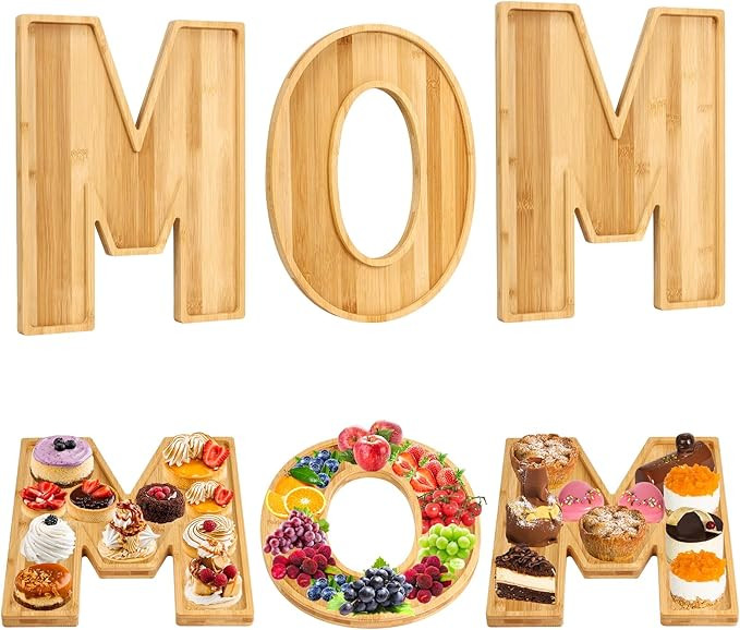Wooden MOM Charcuterie Board Letters Boxes with bamboo skewers, Tray Reusable Serving Trays Filla... | Amazon (US)