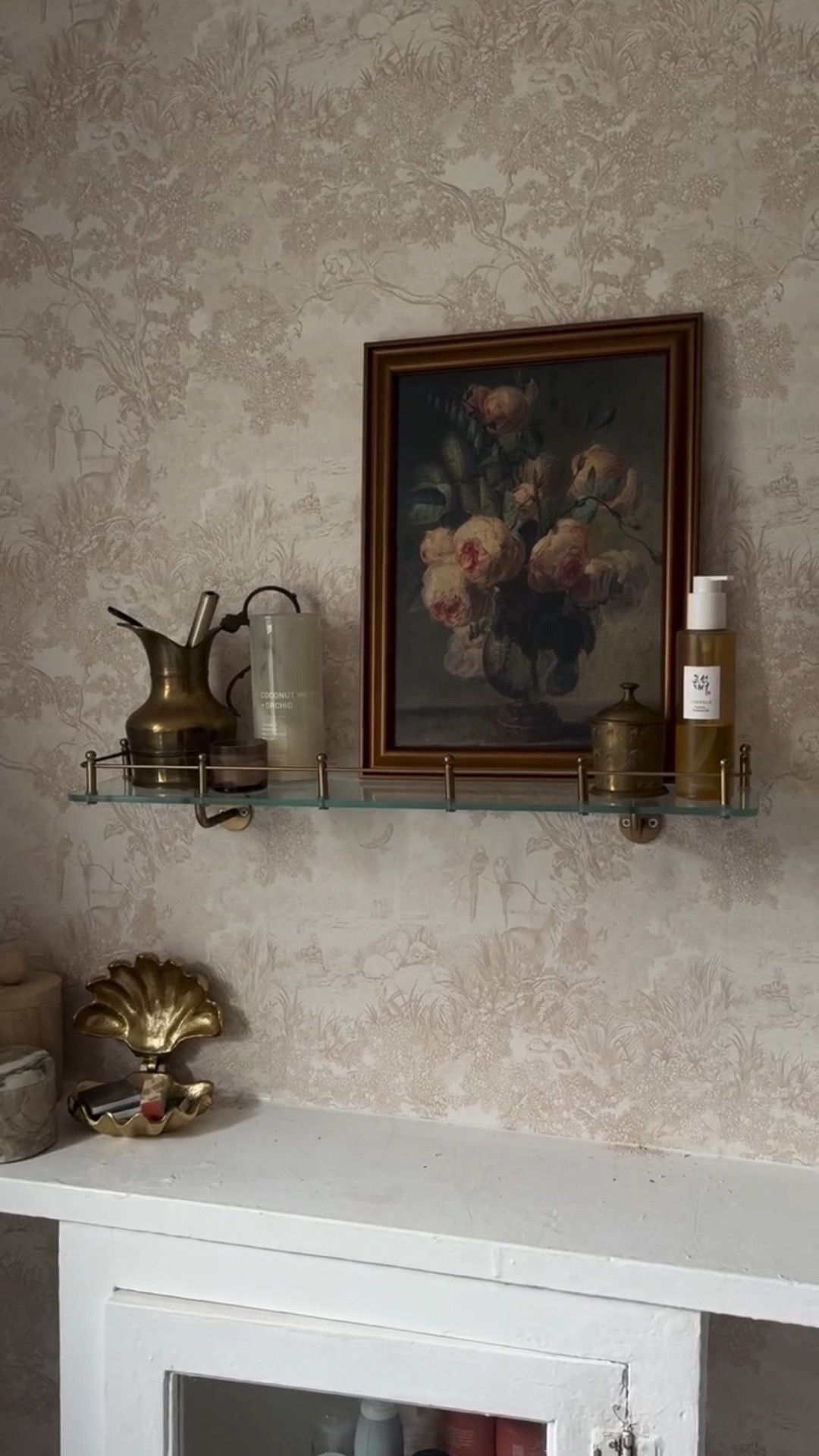 My favorite bathrooms finds from Target! Brass glass shelf, vintage inspired art, brass trinkets like the brass shell. The brass shell is on sale right now! 

#LTKFindsUnder100 #LTKHome #LTKFindsUnder50