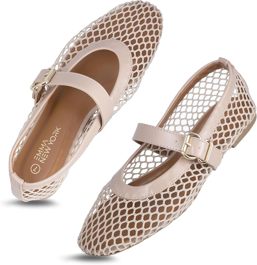 EMMA NEW YORK Women’s Mesh Ballet Flats – Fishnet Mary Jane Flats with Adjustable Buckle Stra... | Amazon (CA)