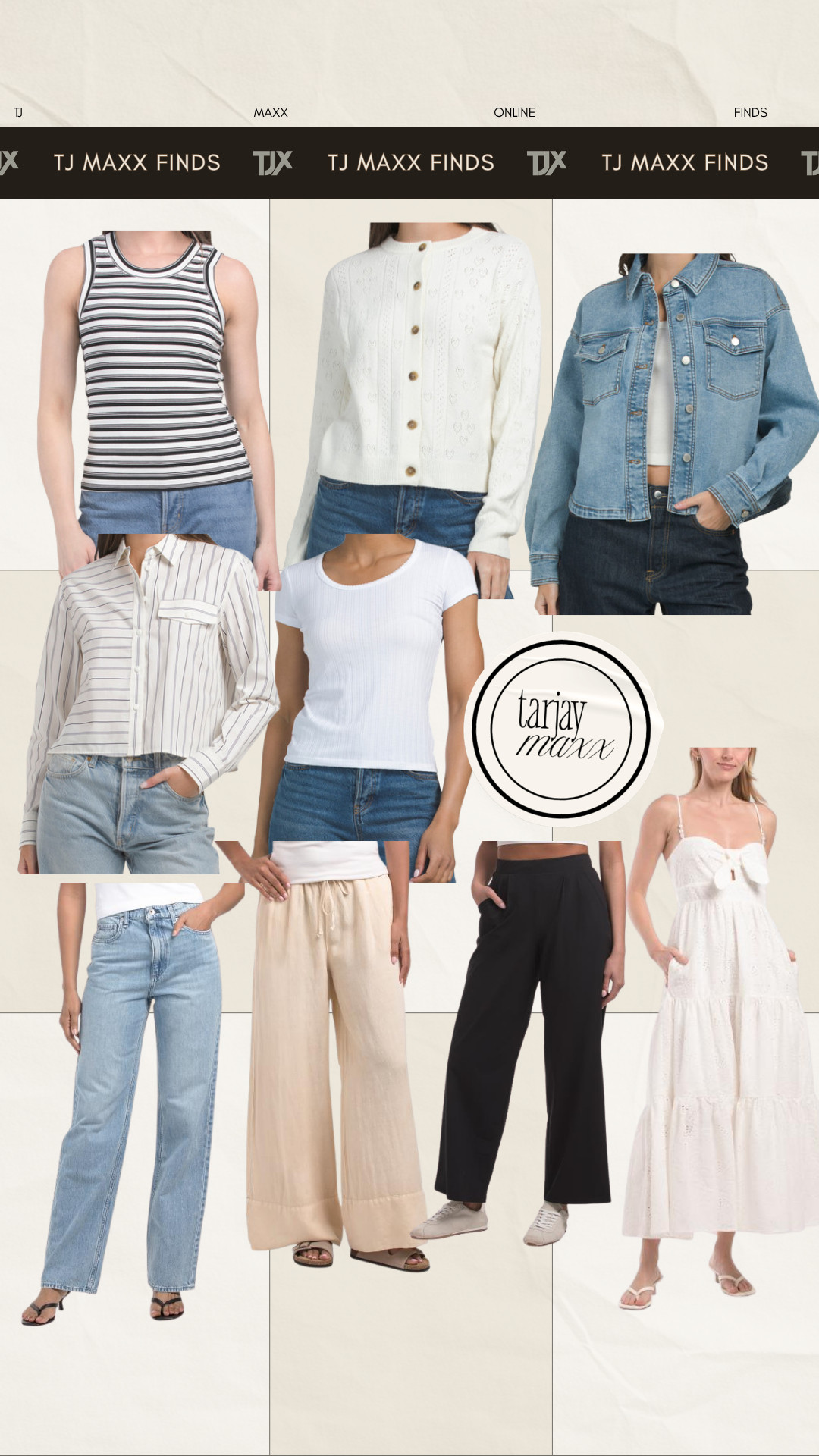 TJ Maxx online spring staples are so good - like these are the kind of basics you end up wearing on repeat… the tanks, denim, easy pants and that white dress are all SO good and easy to throw on for everyday outfits. spring outfits 2026, country concert outfits, date night outfits, spring dresses, business casual workwear, vacation outfits beach, graduation dresses, plus size fashion, summer outfits, work outfits, tj maxx new arrivals, online tj maxx finds, affordable fashion, daily finds 

 #LTKgrwm #LTKootd #LTKSeasonal