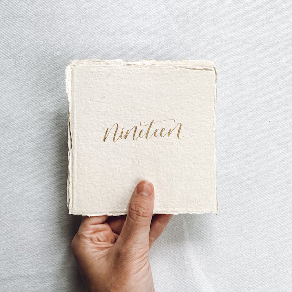 Gold Calligraphy table numbers on hand made paper, gold calligraphy, hand written table marker, t... | Etsy (US)