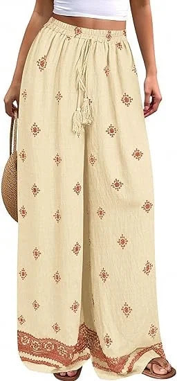 PRETTYGARDEN Women's Wide Leg Palazzo Pants Summer Boho Floral Trousers Spring Flowy Beach Vacati... | Walmart (US)