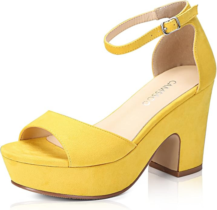 CAMSSOO Platform Heels for Women Chunky Heel Open Toe Ankle Strap Suede Wedges Sandals Wedding Of... | Amazon (US)