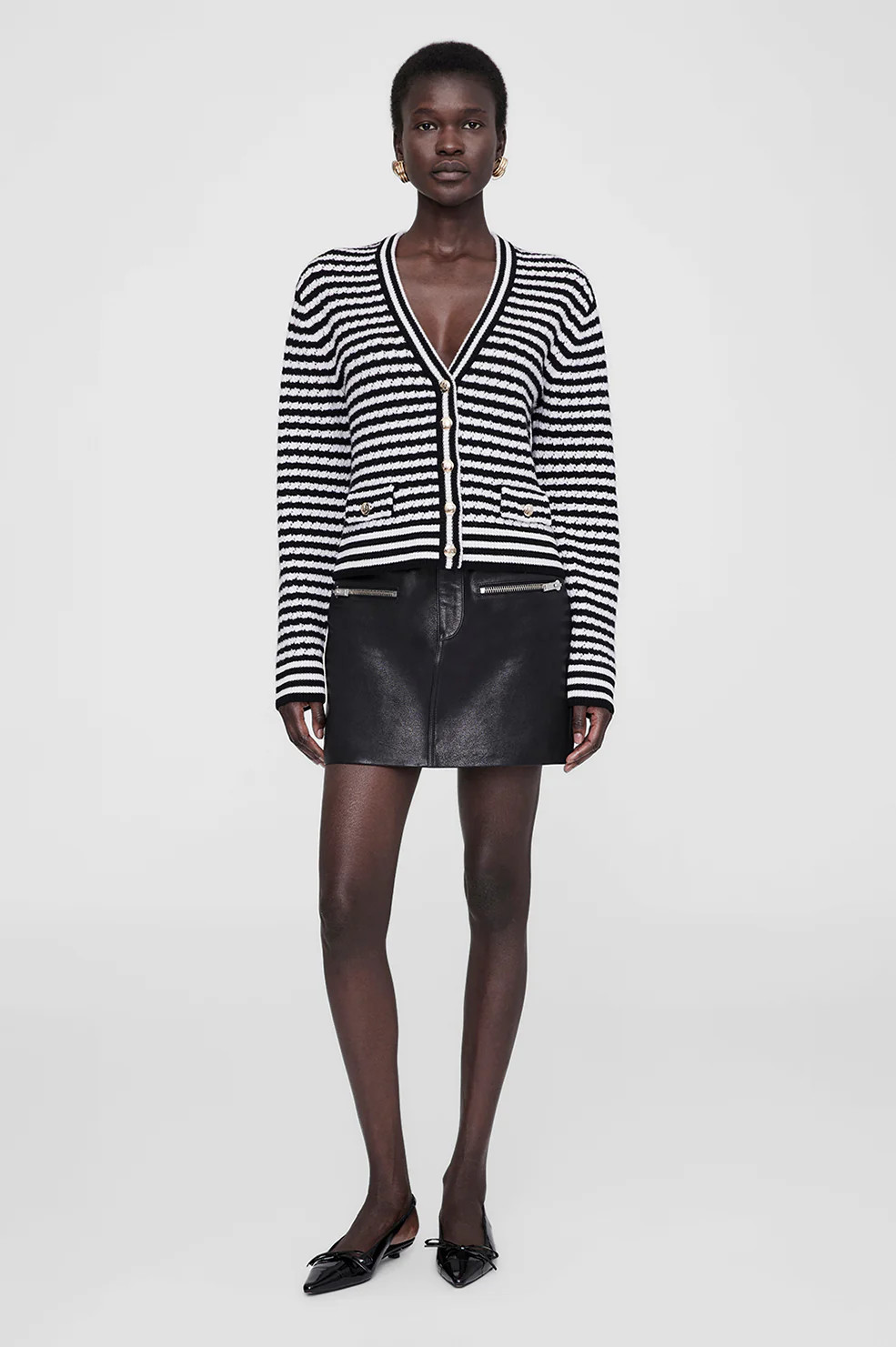 Gwen Cardigan - Black And Ivory Stripe | Anine Bing