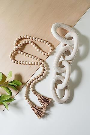 Decorative Wood Chain Link and Bead Garland Set | Hand Carved Pine Wood Chain Decor | Modern Farm... | Amazon (US)