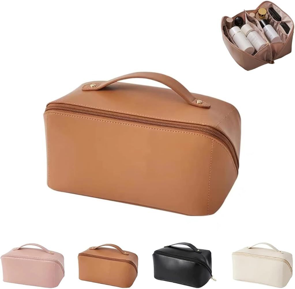 Amazon.com: 2022 Premium Large-Capacity Travel Cosmetic Bag, Leather Makeup Bag, Multifunctional ... | Amazon (US)