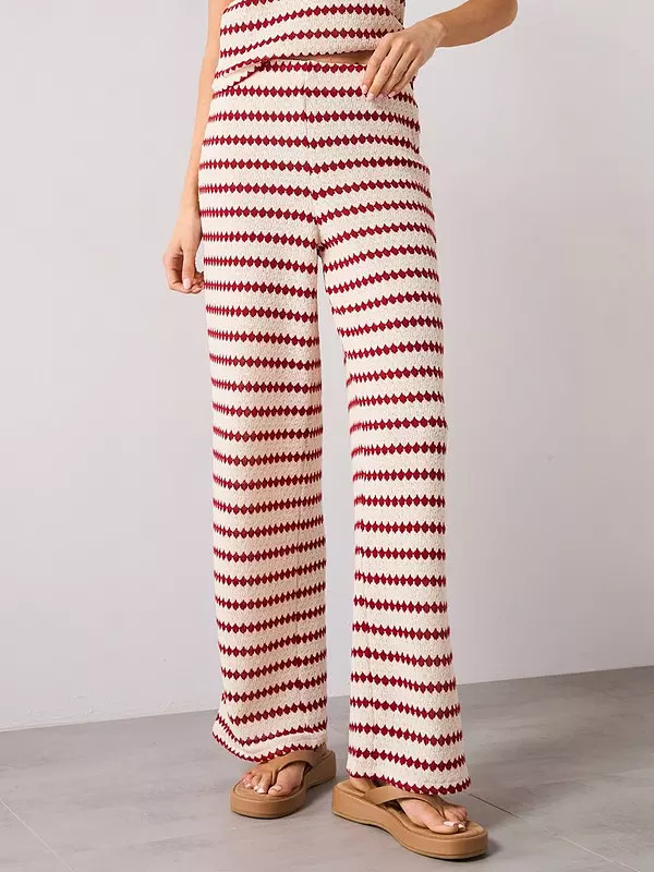 Mango Knitted Trousers With Geometric Print - Red | Very (UK)