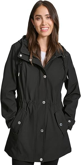 Tommy Hilfiger Womens Hooded Transitional Adjustable Waist Softshell Rain Coat | Amazon (US)
