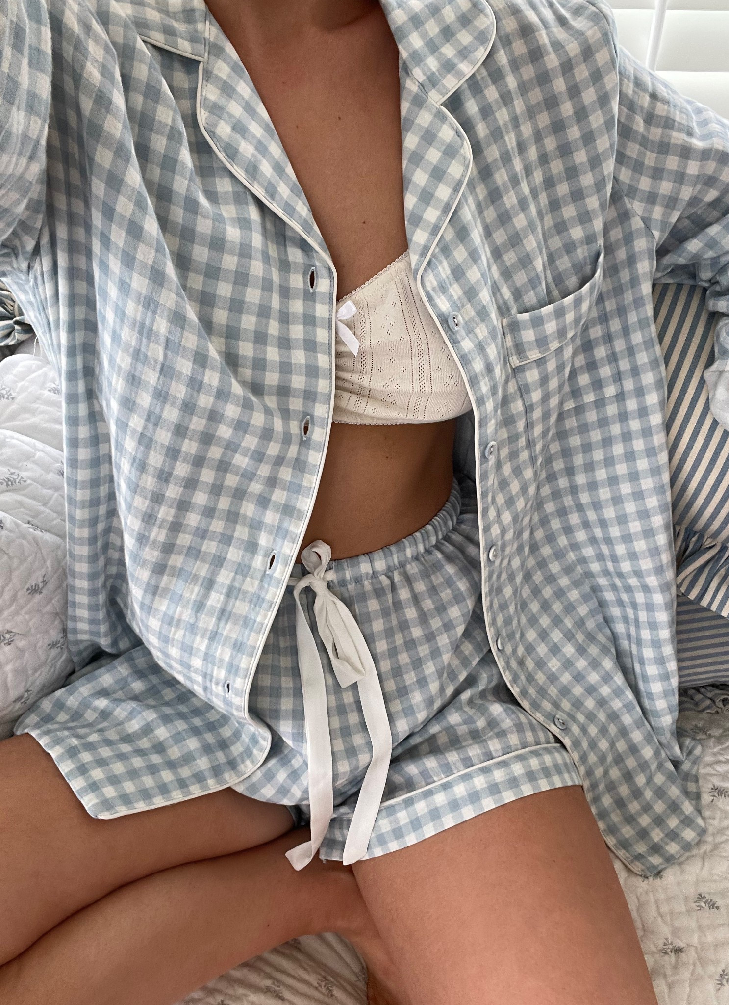 Pjs, gingham pajamas, the nap co, baby blue pjs. 

I am wearing size uk small 

#LTKeurope #LTKuk