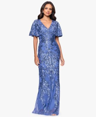 Betsy Adam Womens Sequin Detail Flutter Sleeve Gown | Macy's