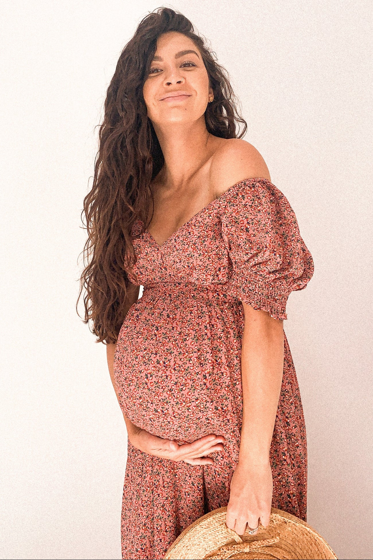 Pink Floral Puff Sleeve Maternity Maxi Dress | PinkBlush Maternity