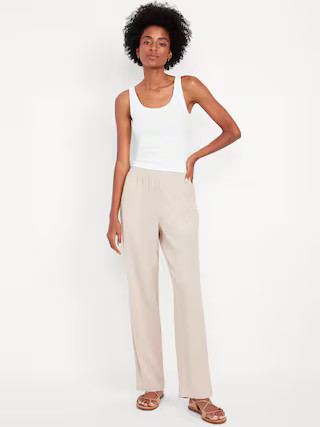 High-Waisted Linen-Blend Straight Pants | Old Navy | Old Navy (US)
