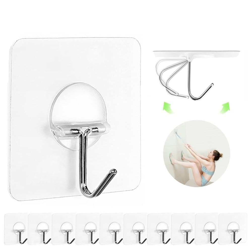 Adhesive Hooks for Hanging Heavy Duty Wall Hooks Self Adhesive Towel Coat Hooks Waterproof Transp... | Amazon (US)