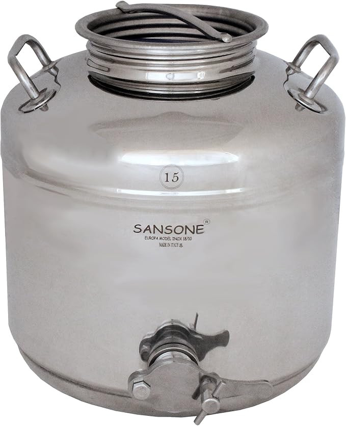 Sansone Stainless Steel Honey and Syrup Dispenser with Spigot, 3.96 gallon jug, 15 Liters, Silver | Amazon (US)